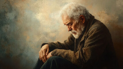 An old man sitting, anxious, and unhappy. Anxiety Disorder.