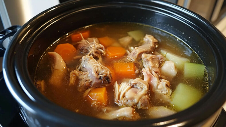 Bone broth being made in a slow-cooker