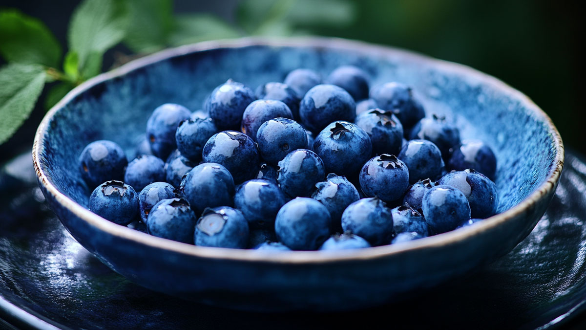 Bowl of blueberries.