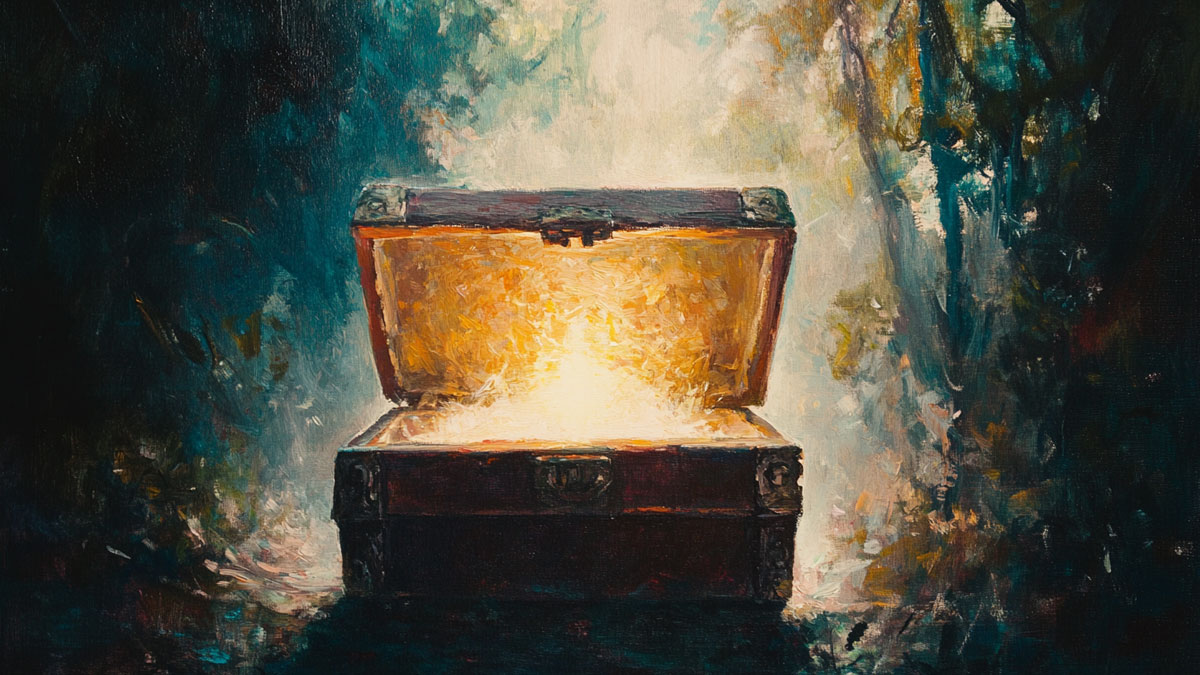 Treasure chest opening up to reveal light