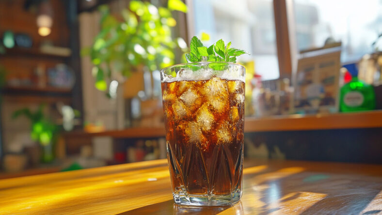 Soda i n a glass on a table