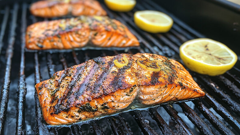 Grilled wild-caught salmon with lemon