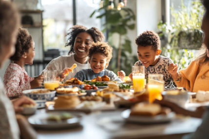 Family eating breakfast at the table
