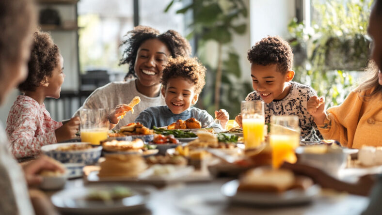 Family eating breakfast at the table