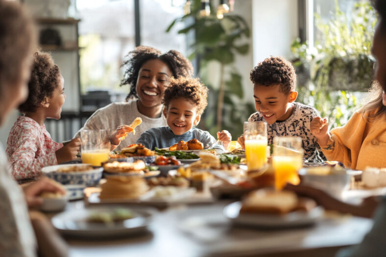 Family eating breakfast at the table