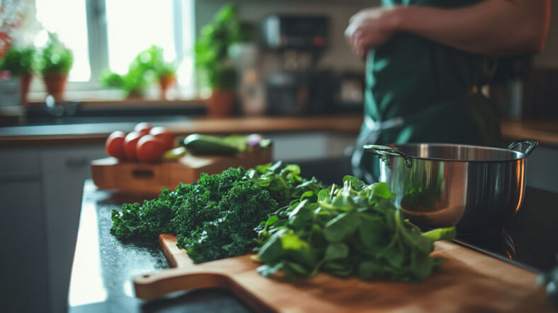 Leafy greens, kale and spinach prepped and ready