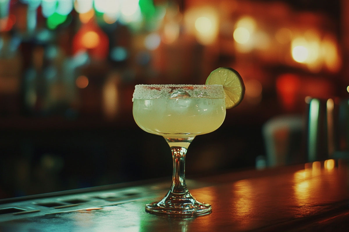 Glass of margarita in bar