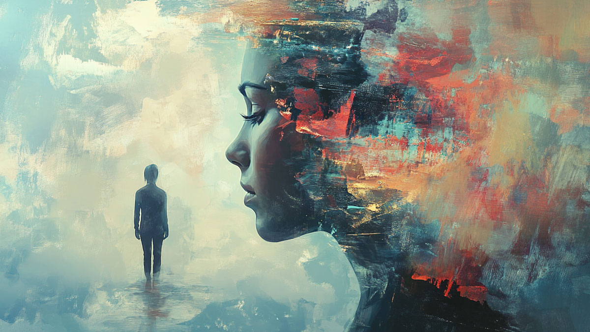 A large version of a person looking at themselves.