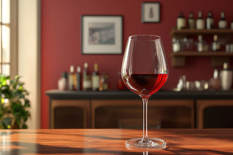 Sugar free red wine in glass on table