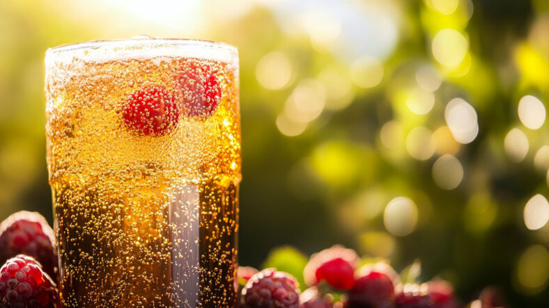 Berries in ice cold soda