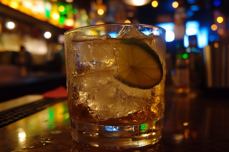 Sugar free tequila with water in a glass, at a pub