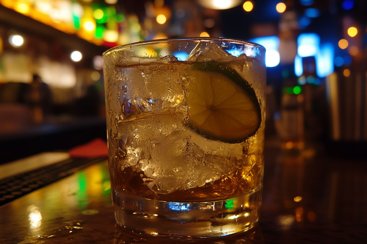 Sugar free tequila with water in a glass, at a pub