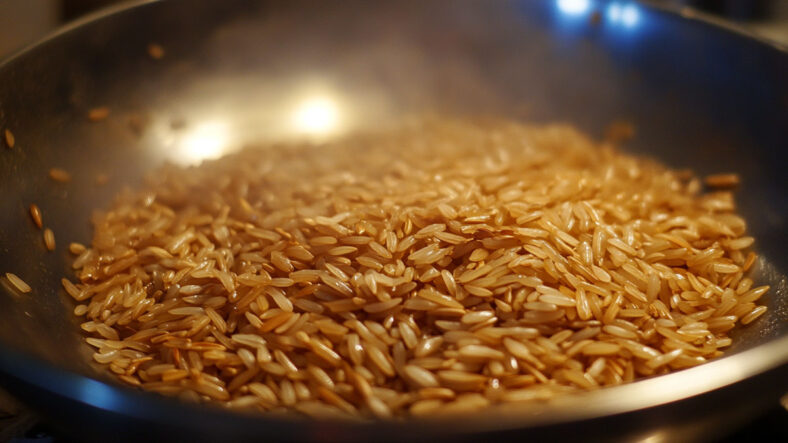 Brown rice being cooked