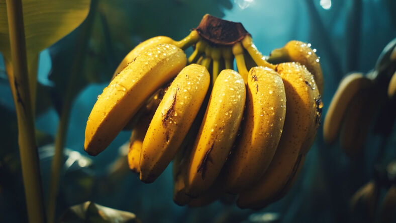 A bunch of unpicked bananas