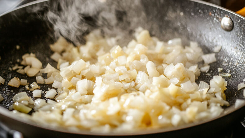 Chopped onions being cooked