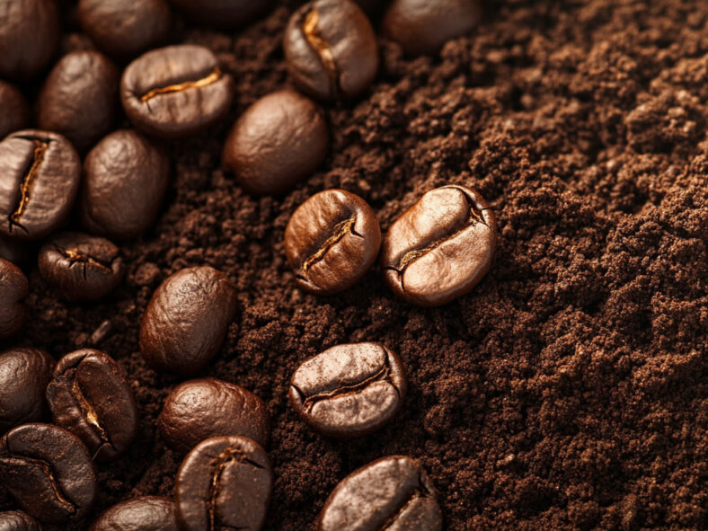 Coffee beans in soil