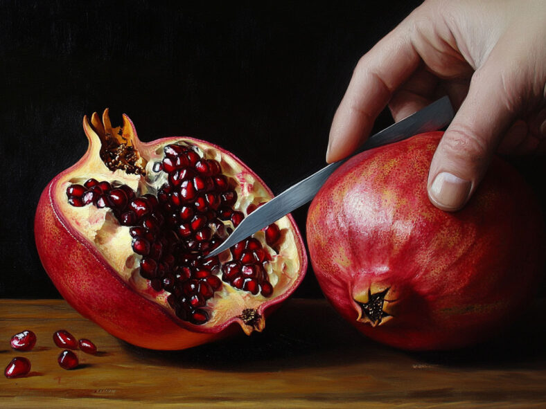 Cutting a pomegranate