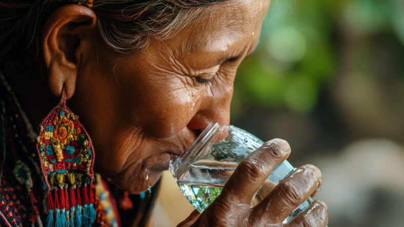 A woman drinking water