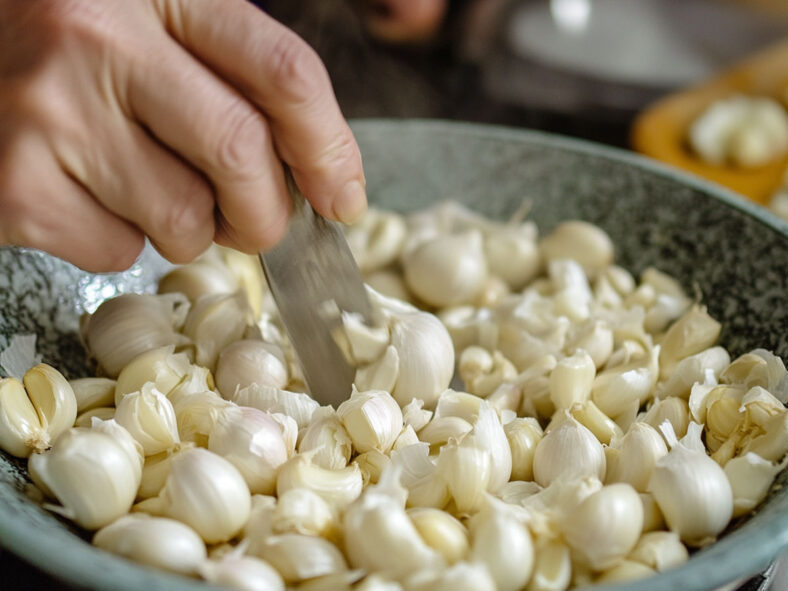 Crushing garlic clovers