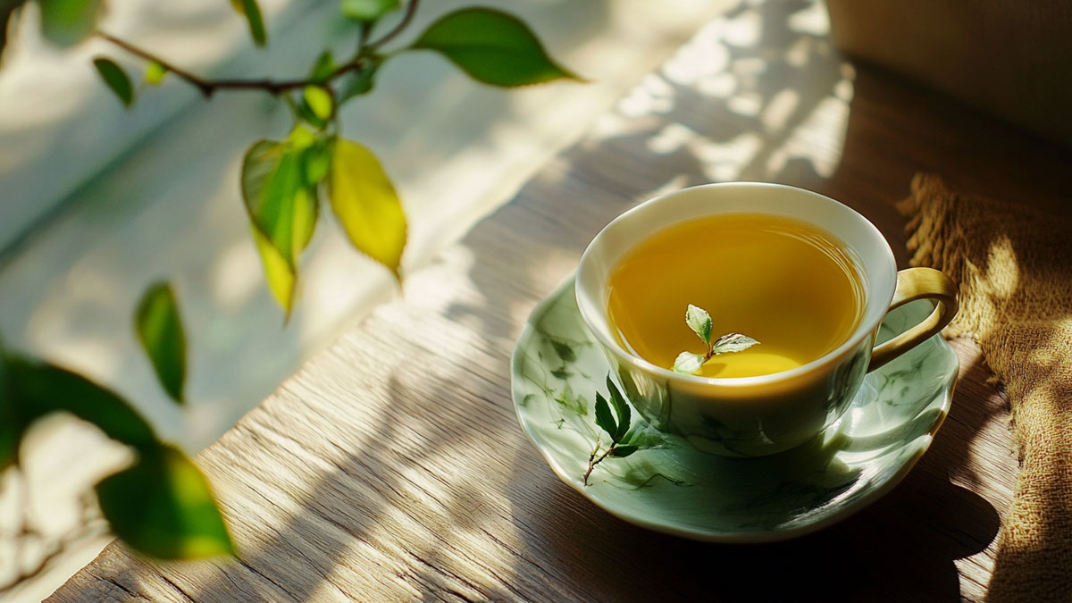 Green tea on a table outside