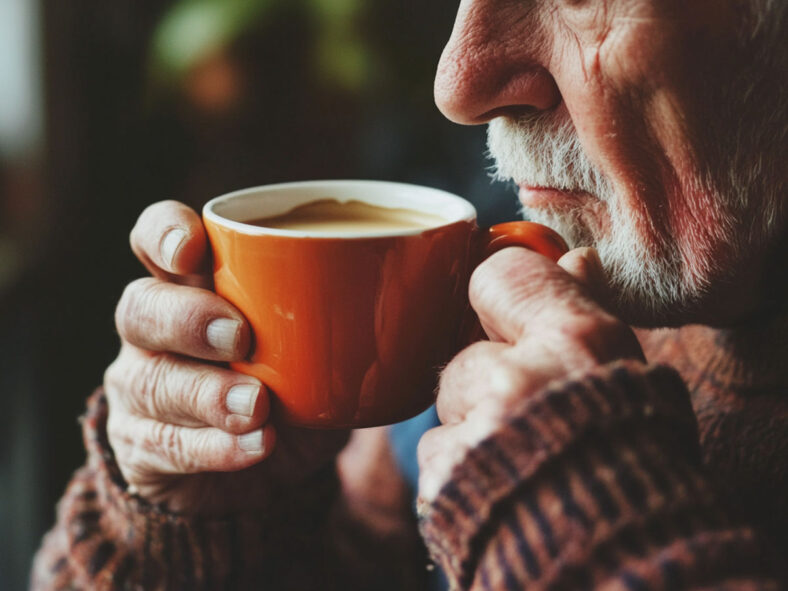 Man drinking a cup of coffee