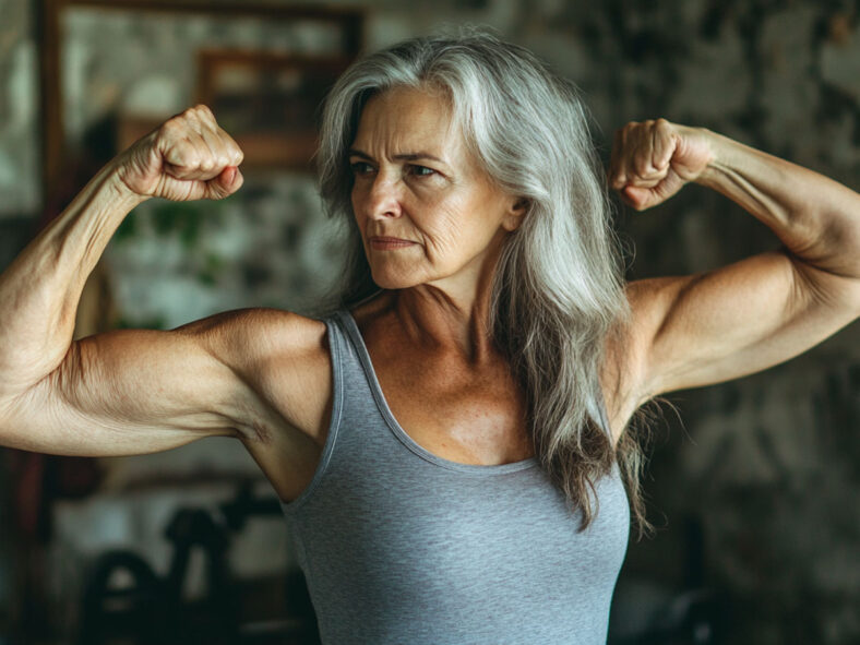 Woman flexing muscly arms