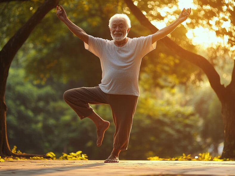 Man balancing on one leg