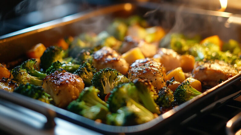 Roasted broccoli in pan