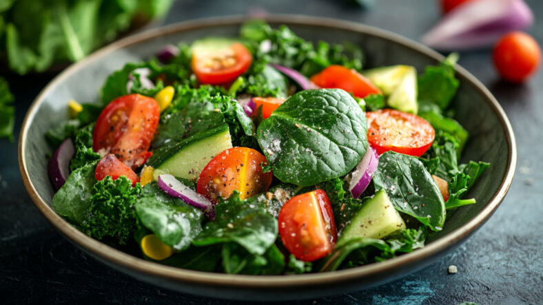 A salad including spinach and kale