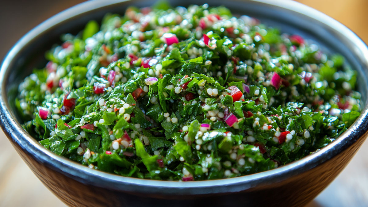 A mix of red and green amaranth leaves in salad