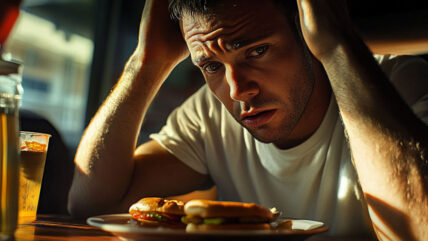 Person with anxiety sitting at table with food