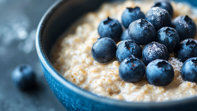 Blueberries and porridge