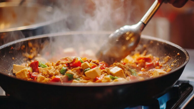 Tofu cooking with other ingredients