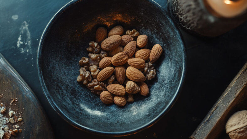 Almonds and walnuts in a bowl