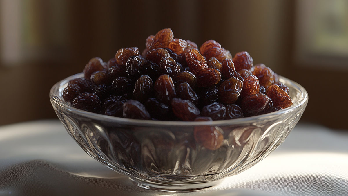 A bowl of raisins
