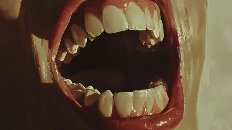 Sharp teeth in artist-impression of open mouth