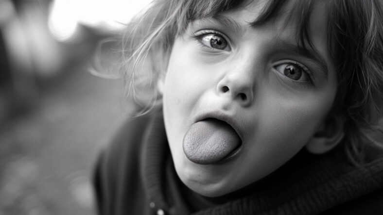 Child sticking their tongue out