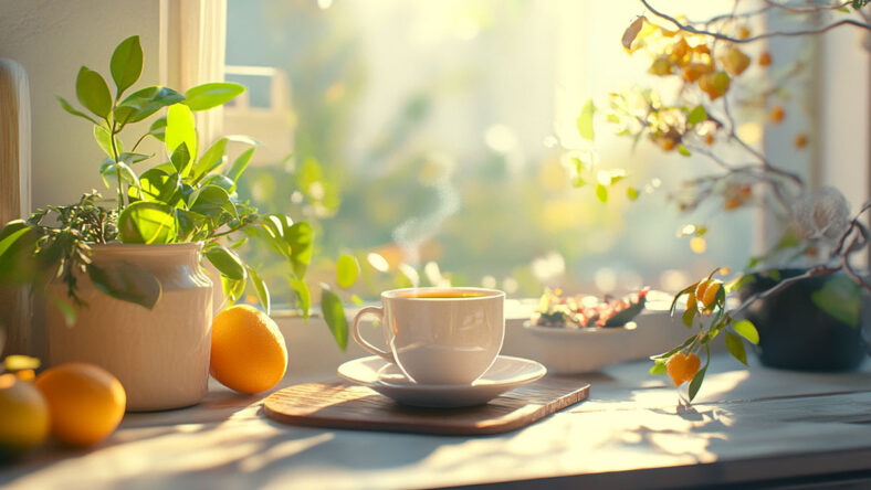 Sunny morning with a herbal tea
