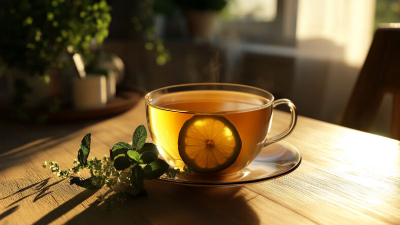 Lemon in peppermint tea