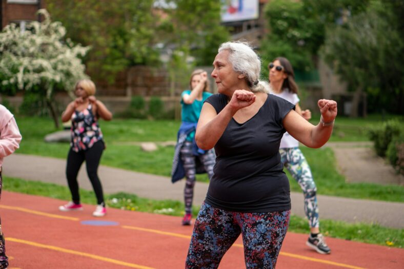 group of older women working out