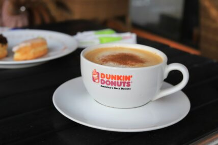 dunkin coffee cup on table / healthy drinks at dunkin